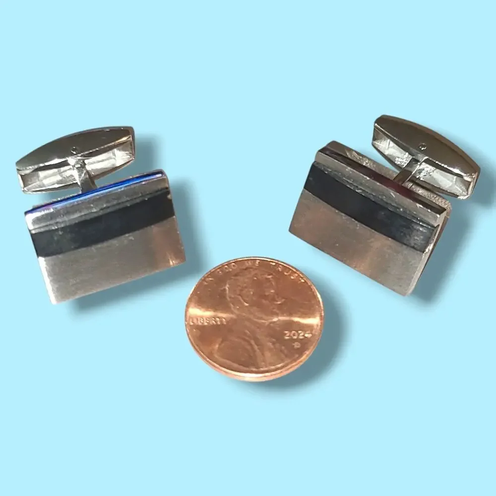 Lotus‎ MJYX Stainless Steel Titanium Men's Cufflinks Silver With Black Accent